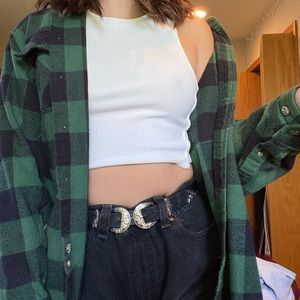 OVERSIZED GREEN & BLACK PLAID VINTAGE FLANNEL